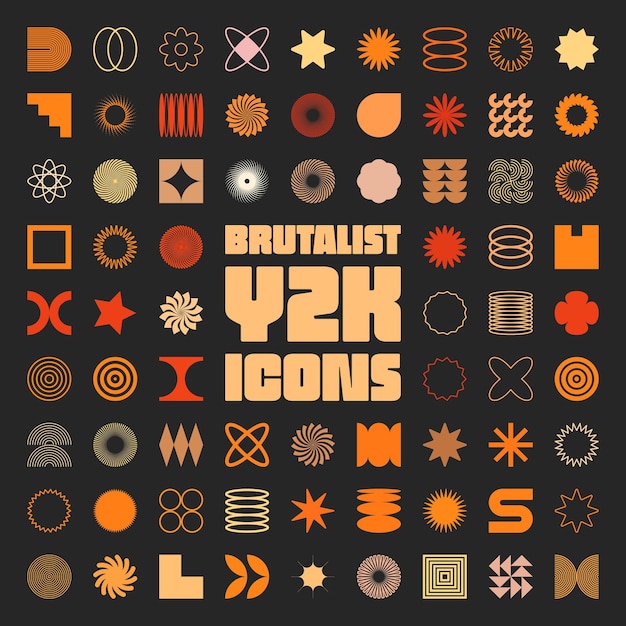Brutalist geometric shapes modern symbols Simple primitive elements and forms Retro design trend