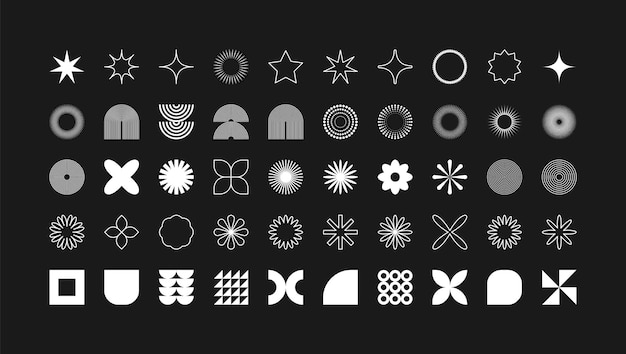 Brutalist geometric shapes modern symbols simple primitive elements and forms retro design trendy