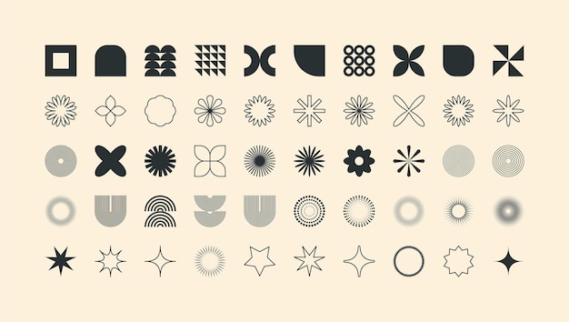 Brutalist geometric shapes modern symbols simple primitive elements and forms retro design trendy