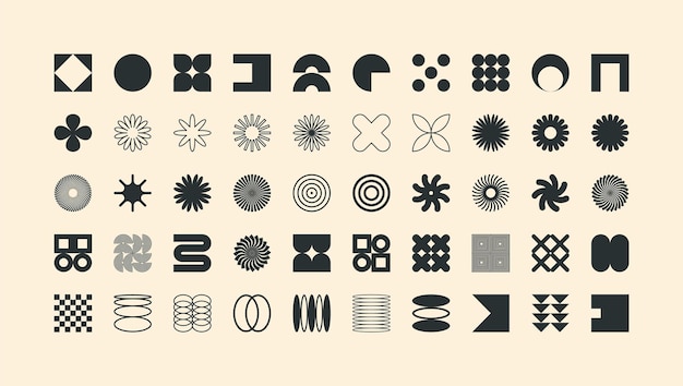 Brutalist geometric shapes modern symbols simple primitive elements and forms retro design trendy