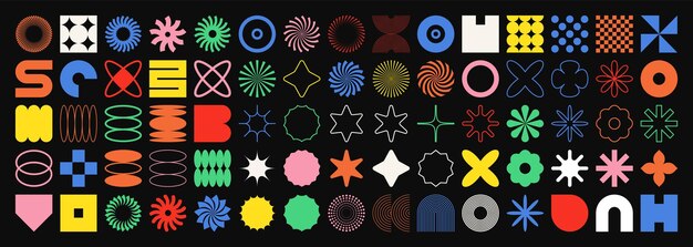 brutalist geometric shapes symbols simple primitive elements and forms bauhaus retro design trendy