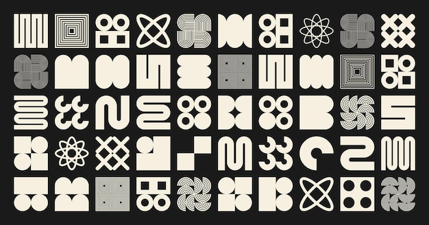 Brutalist geometric shapes symbols simple primitive elements and forms bauhaus retro design trendy