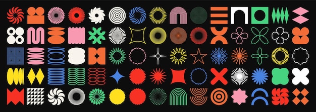 brutalist geometric shapes symbols simple primitive elements and forms bauhaus retro design trendy