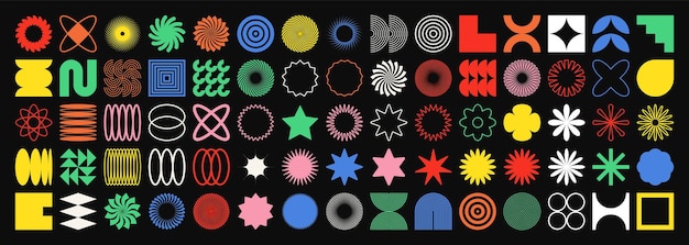 brutalist geometric shapes symbols simple primitive elements and forms bauhaus retro design trendy