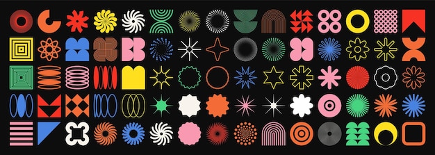 brutalist geometric shapes symbols simple primitive elements and forms retro design trendy