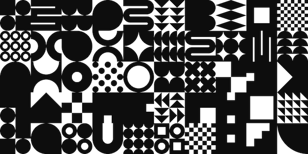 Brutalist geometric texture with simple shapes symbols primitive elements and forms bauhaus retro