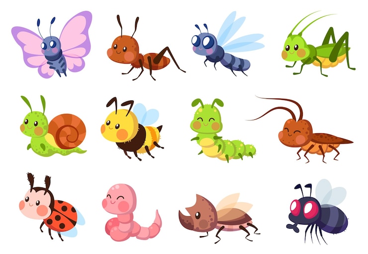Vektor bugs creatures bee and ladybug