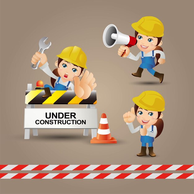 Builder character with different poses