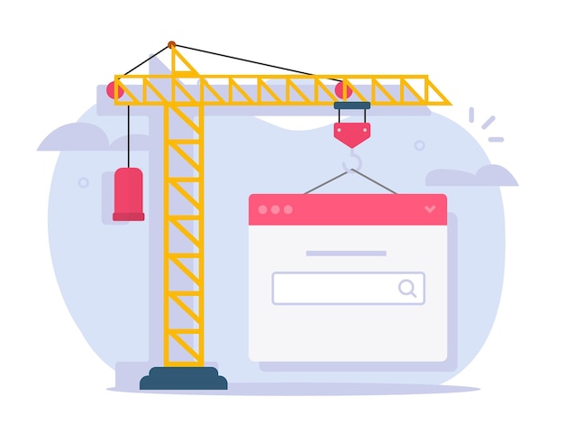 building web site new or website development creation process via crane flat graphic digital