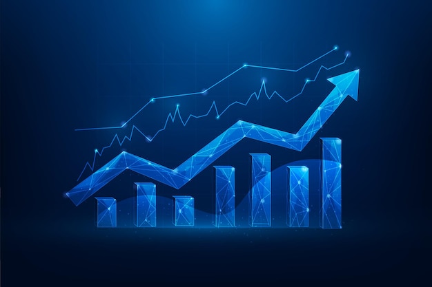 buisness financial graph stock market growth on blue background chart arrow growth technology