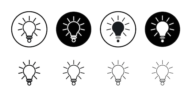 bulb icon flat line symbol set