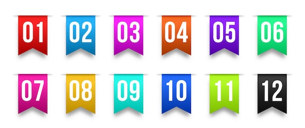 bullet points numbers 1 to 12 marker in retro color