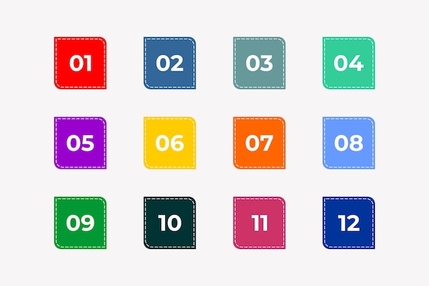 bullet points numbers from one to twelve