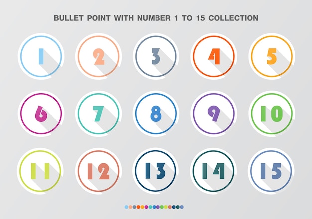 Bullet with number collection. Numbers from 1 to 15. Infographic buttons and points.