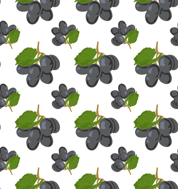 bunches of black grapes with leaves seamless pattern in vector suitable for backgrounds and prints