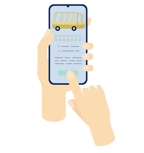 Bus schedule and ticket purchase on smartphone screen Vector illustration for travel planning
