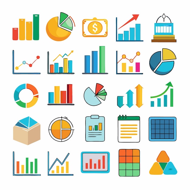 Business and Analytics Icons Comprehensive Set for Data Visualization and Financial Analysis