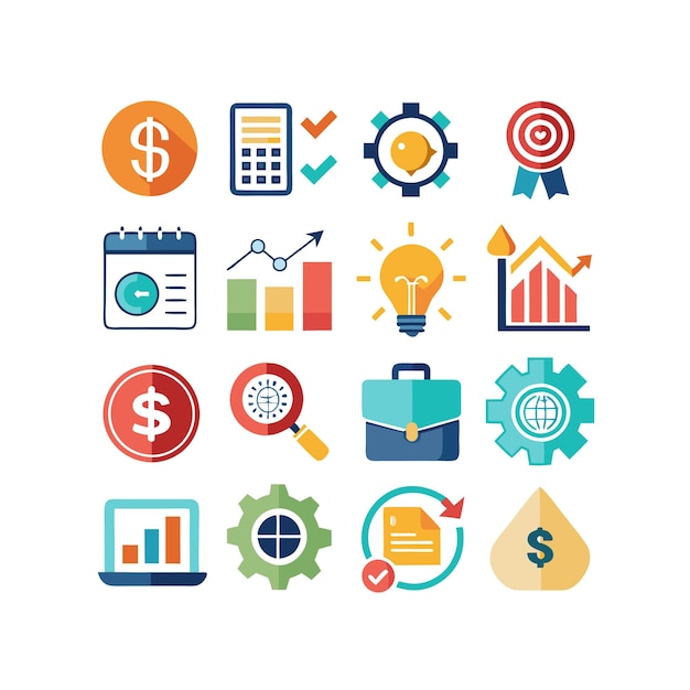 business and finance icon set collection vector illustration for documents websites and applications