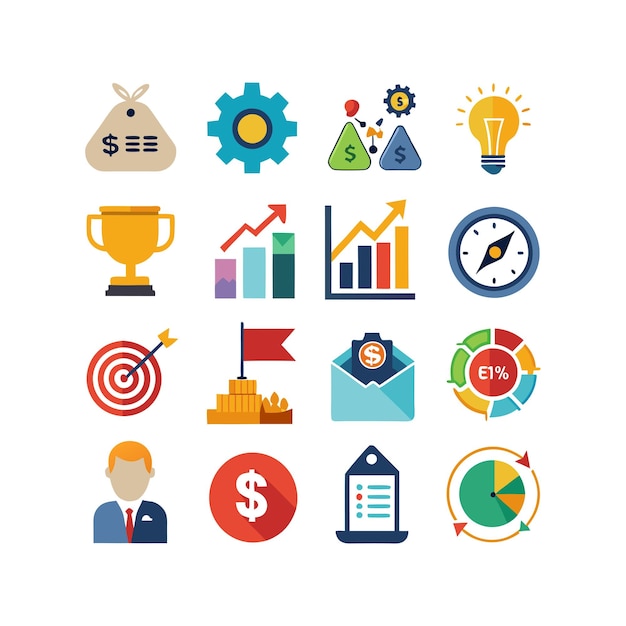 business and finance icon set collection vector illustration for documents websites and applications