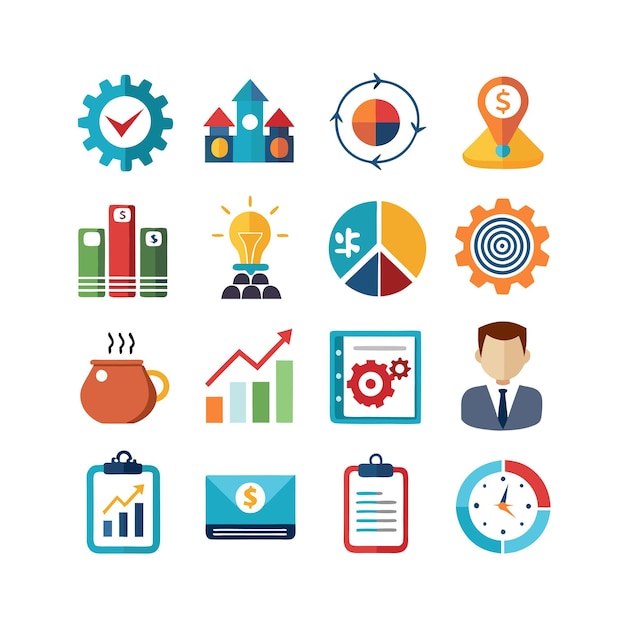 business and finance icon set collection vector illustration for documents websites and applications