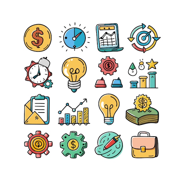 business and finance icon set collection vector illustration for documents websites and applications