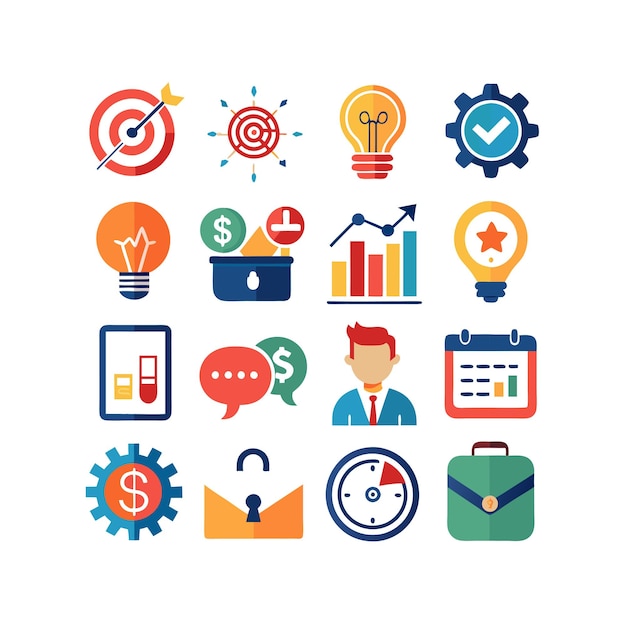 business and finance icon set collection vector illustration for documents websites and applications