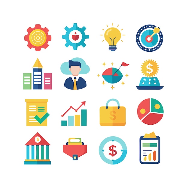 business and finance icon set collection vector illustration for documents websites and applications