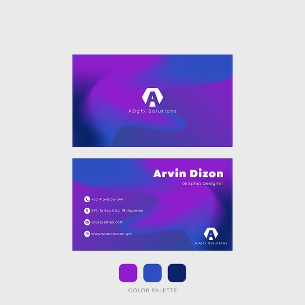Business card mesh gradient purple and blue background