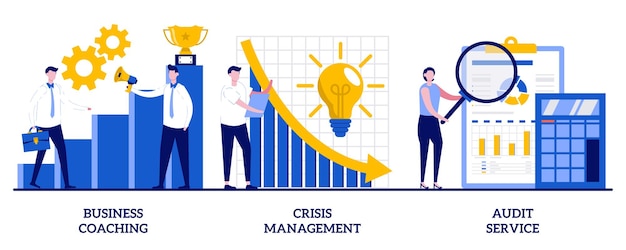 Business coaching, crisis management, audit service concept with tiny people illustration