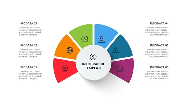 Business data visualization Process chart Elements of graph diagram with 6 steps options parts or processes