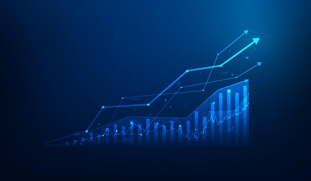 business growth chart arrow up low poly wireframe on background graph finance increase trading