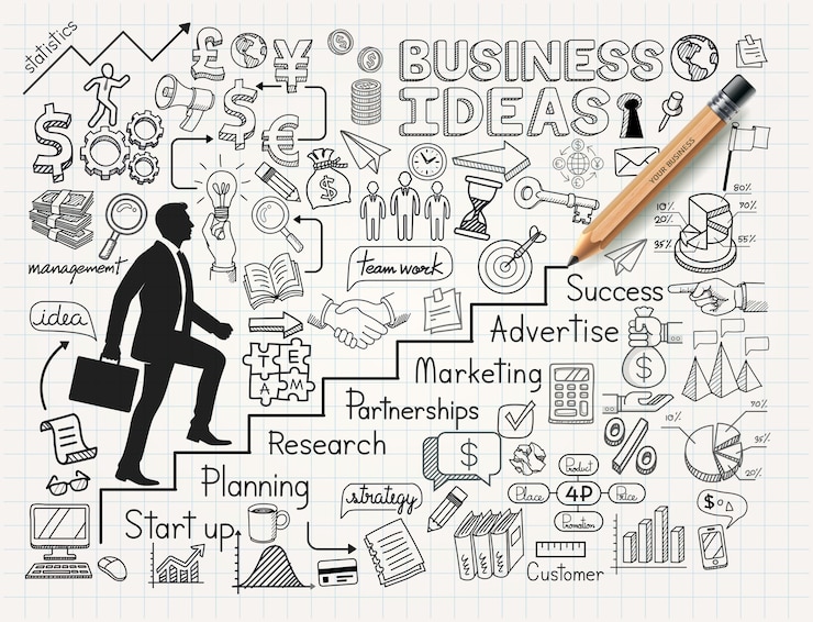 Vektor business idea doodles icons set