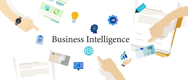 business intelligence analysis data information management for company corporation illustration