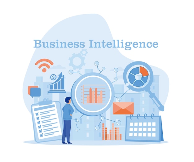 business intelligence concept as vector background illustration with various symbols