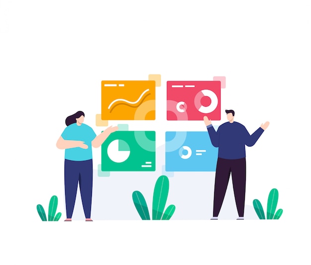 business man and business with data women flat illustration