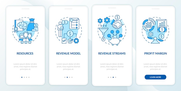 Business model essentials blue onboarding mobile app page screen