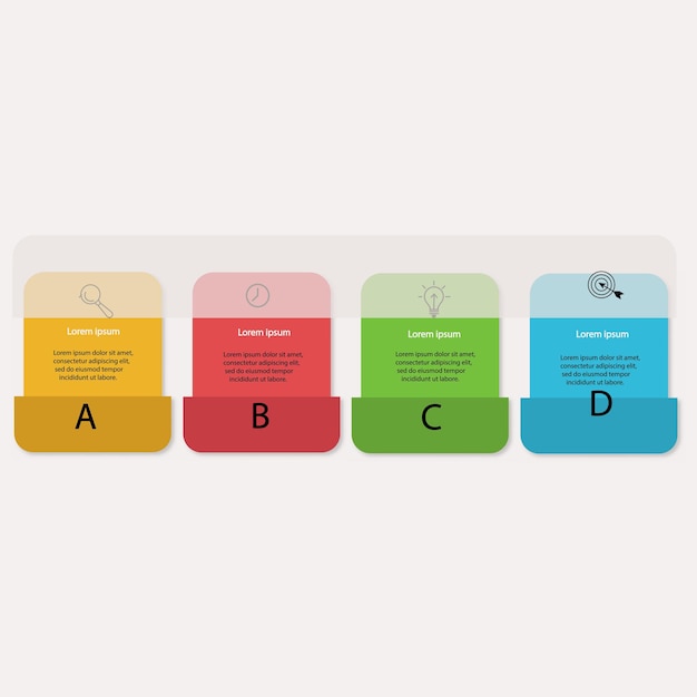 business model with 4 cards behind translucent rectangular element placed in horizontal row concept