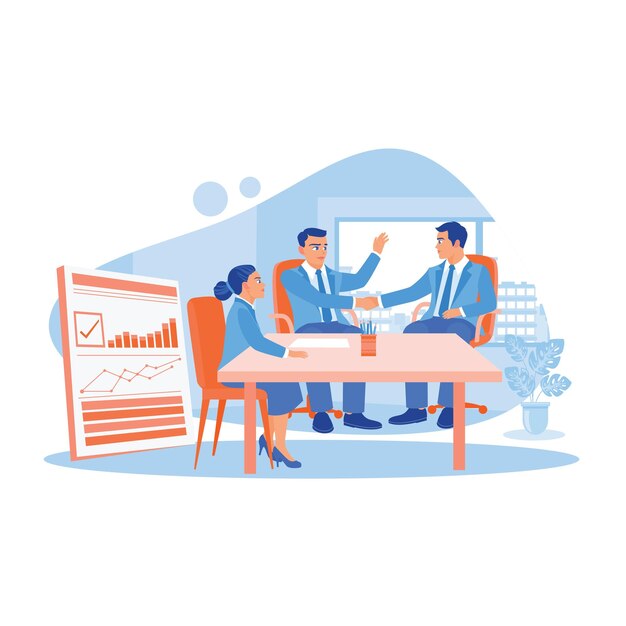 business people are shaking hands in the meeting room after mutually agreeing