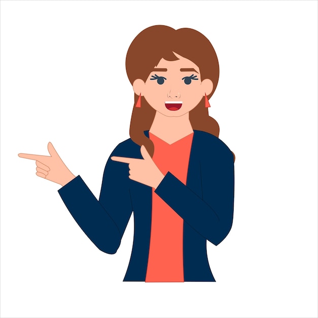 Business woman making business proposal isolated Business Woman Showing Direction Woman pointing