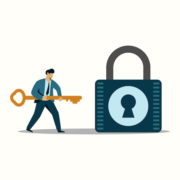 businessman holding key to unlock or reach goal success