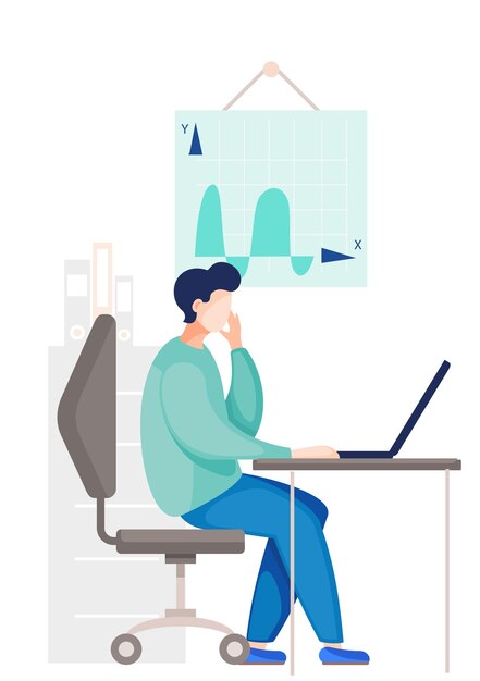 Businessman is making a presentation of the analysis of the company developing sales strategy and financial growthTemplate for business planning Data analysis vector illustration in cartoon style