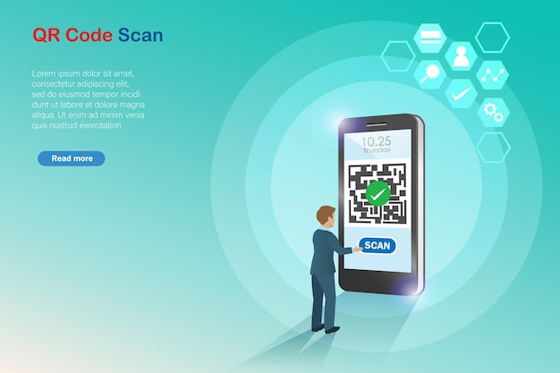 Businessman scan QR code on smartphone to access data information or online payment technology