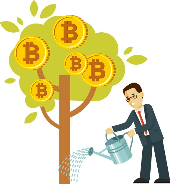 Businessman Watering Cryptocurrency Bitcoin Tree