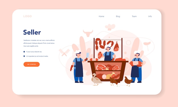 Butcher or meatman web banner or landing page