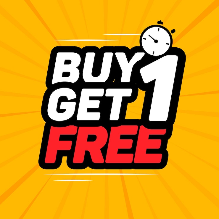 Buy 1 Get 1 Free, sale tag, banner design template, discount app icon, vector illustration