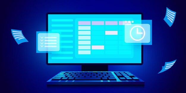 calendar and clock on computer screen schedule concepts modern futuristic design graphic elements