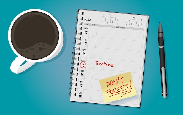 Calendar diary reminder don't forget tax time posit note