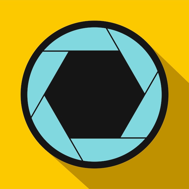 camera aperture icon in flat style on a yellow background