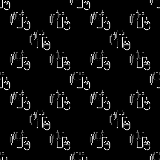 candlestick chart with computer mouse vector seamless pattern in outline style
