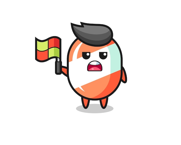 Candy character as line judge putting the flag up